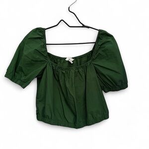 H&M Dark Green Puff Sleeve Crop Top